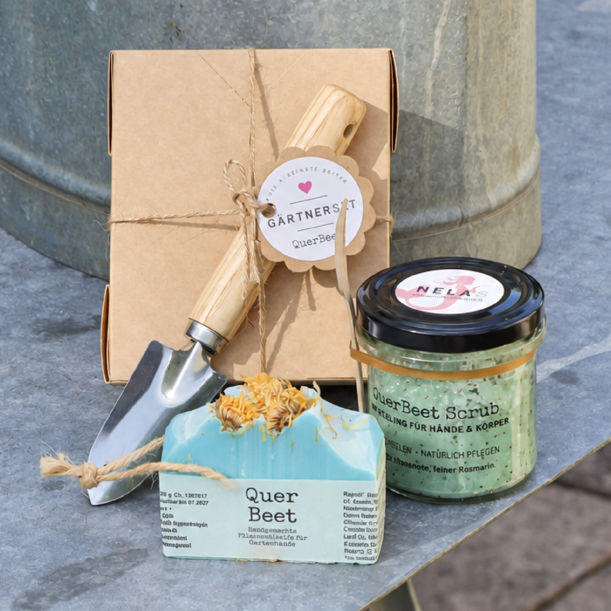 QuerBeet GärtnerSET mit Seife Scrub und Pflanzschaufel