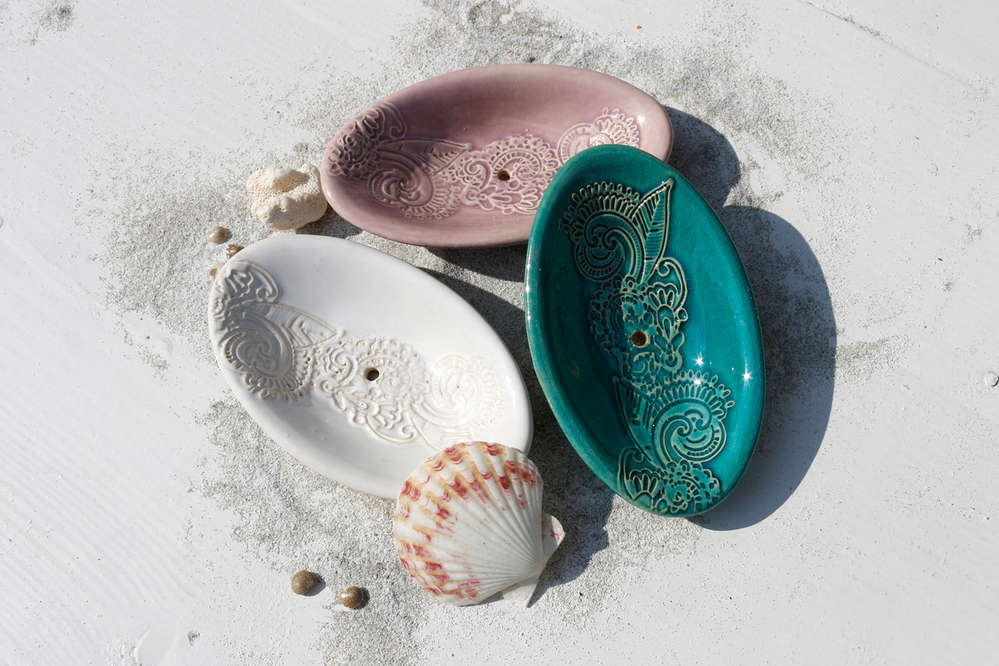 Seifenschale Keramik oval altrosa