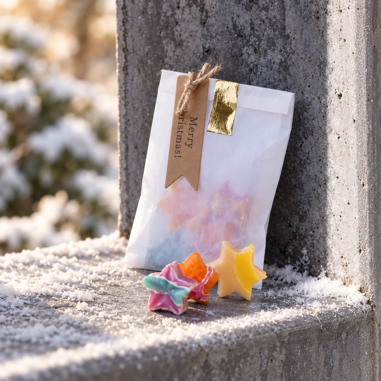 Bunte kleine Sternseifen als weihnachtliche Geschenkidee